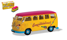 Indlæs billede til gallerivisning VOLKSWAGEN T1 MINIBUS CONGRATULATIONS 1961 YELLOW FUCSIA 1:43