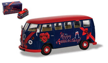 Indlæs billede til gallerivisning VOLKSWAGEN T1 MINIBUS HAPPY ANNIVERSARY 1961 BLUE RED 1:43