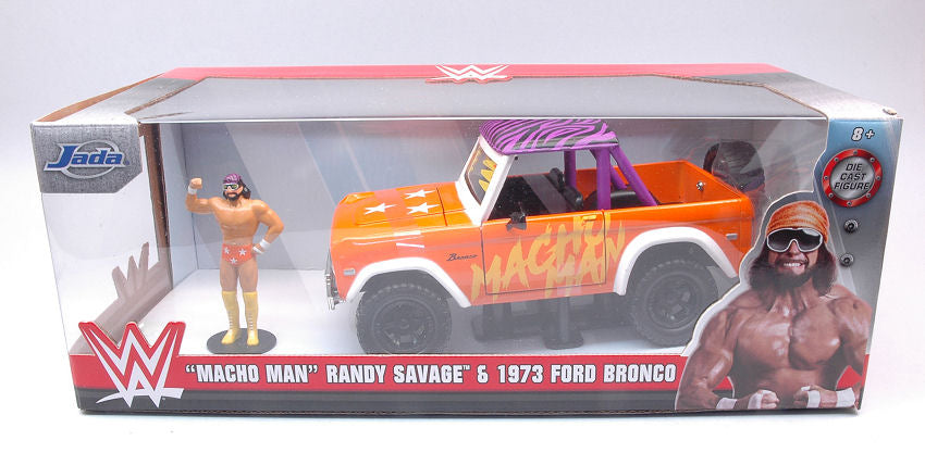 FORD USA BRONCO WITH MACHO MAN RANDY SAVAGE FIGURE 1973 ORANGE 1:24