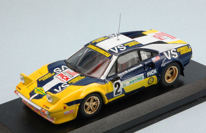 FERRARI 308 GTB Gr4 N 2 RALLY VALLI PIACENTINE 1980 NICO - BARBAN YELLOW BLUE 1:43