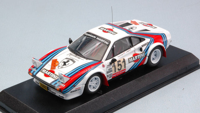 FERRARI 308 GTB TEAM MARTINI RACING Gr.4 N 151 HISTORIQUE RALLY TOUR DE CORSE 2011 AGHINA - RUPERT WHITE BLUE RED 1:43