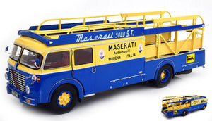 FIAT 642RN2 TRUCK BARTOLETTI MASERATI CAR TRANSPORTER 1957 BLUE YELLOW 1:18