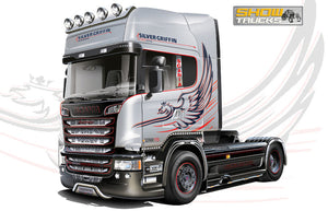 SCANIA R730 TRACTOR TRUCK V8 STREAMLINE SILVER GRIFFIN 2-ASSI 2011 / 1:24