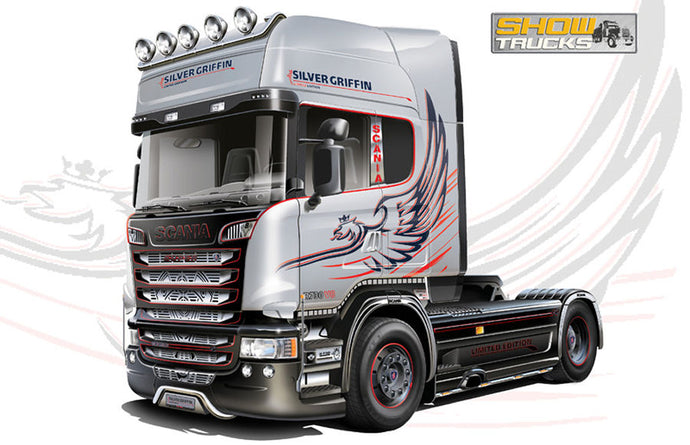 SCANIA R730 TRACTOR TRUCK V8 STREAMLINE SILVER GRIFFIN 2-ASSI 2011 / 1:24