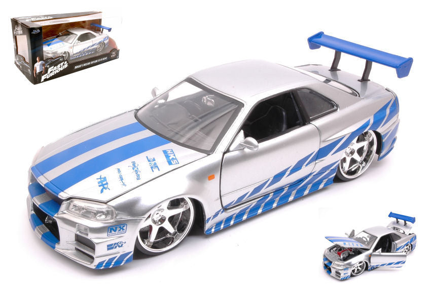 BRIAN'S NISSAN SKYLINE GT-R 2002 FAST & FURIOUS SILVER/BLUE 1:24