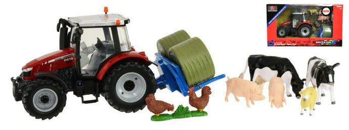 MASSEY FERGUSON 5612 TRACTOR WITH ANIMALS 2016 RED SILVER 1:32