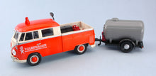 Indlæs billede til gallerivisning VOLKSWAGEN T1 TYPE 2 DOUBLE CABINE ROAD SERVICE WITH TANKER TRAILER 1962 ORANGE CREAM SILVER 1:24