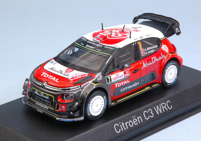 CITROEN C3 WRC ABU DHABI N 7 RALLY POLOGNE 2017 A.MIKKELSEN - A.JAEGER RED WHITE BLACK 1:43