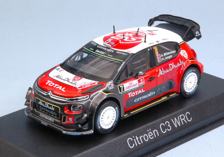CITROEN C3 WRC ABU DHABI N 7 RALLY POLOGNE 2017 A.MIKKELSEN - A.JAEGER RED WHITE BLACK 1:43