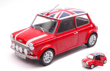 Indlæs billede til gallerivisning MINI COOPER 1.3i SPORT PACK WITH UK ENGLISH FLAG 1997 RED WHITE BLUE 1:18