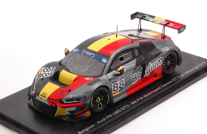 AUDI R8 LMS TEAM BELGIUM N 88 FIA MOTORSPORT GAMES GT CUP VALLELUNGA 2019 L.MACHIELS - N.VERDONCK BLACK RED YELLOW 1:43