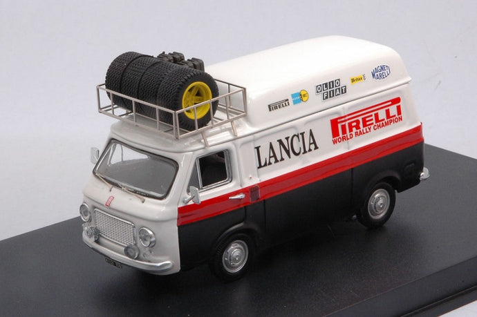FIAT 238 VAN TETTO ALTO CON PORTAPACCHI - HIGH ROOF WITH RACK - ASSISTENZA RALLY LANCIA 1973 WHITE RED BLACK 1:43
