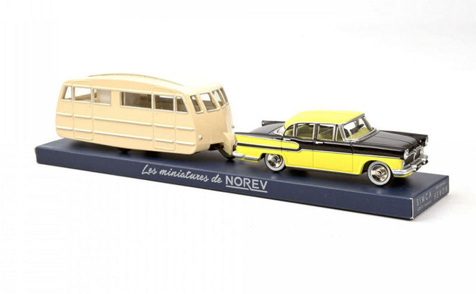 SIMCA VEDETTE CHAMBORD 1958 & CARAVANE HENON JAUNE & NOIR DIAMANT 1:43