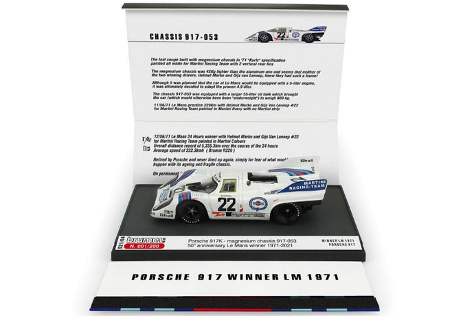 PORSCHE 917K 4.9L TEAM MARTINI RACING N 22 WINNER 24h LE MANS 1971 HELMUT MARKO - GIJS VAN LENNEP WHITE BLUE RED 1:43