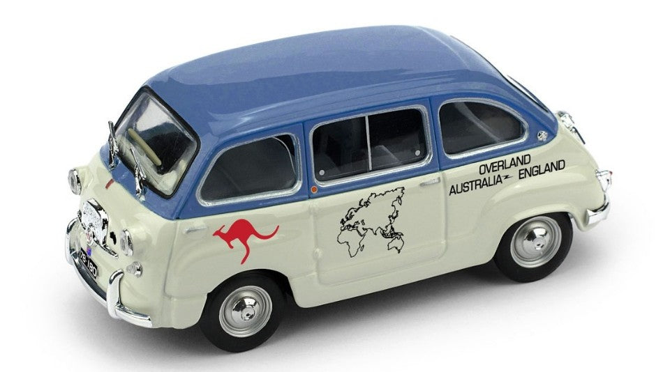 FIAT 600D MULTIPLA 1961 - OVERLAND AUSTRALIA - ENGLAND 1969 BRUCE THOMAS - STUART HARPER WHITE GREEN 1:43