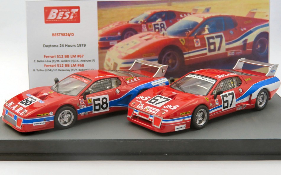 FERRARI SET 2X 512BB LM TEAM JMS POZZI RACING N 67 24h DAYTONA 1979 C.B.LENA - M.LECLERE - J.C.ANDRUET + 512BB LM TEAM N.A.R.T. N 68 24h DAYTONA 1979 B.TULLIS - J.P.DELAUNAY - P.BEDARD RED 1:43