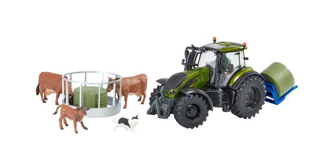 VALTRA T254 TRACTOR WITH PLAYSET FLEMING BALE LIFTER 2019 GREEN 1:32