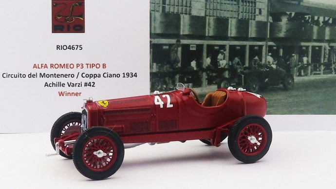 ALFA ROMEO P3 TIPO B N 42 WINNER CIRCUITO DEL MONTENERO - COPPA CIANO 1934 ACHILLE VARZI RED 1:43