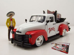 CHEVROLET CHEVY PICK-UP TAPATIO 1953 WITH CHARRO FIGURE WHITE RED 1:24