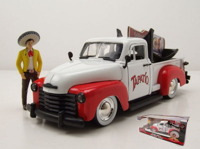 CHEVROLET CHEVY PICK-UP TAPATIO 1953 WITH CHARRO FIGURE WHITE RED 1:24