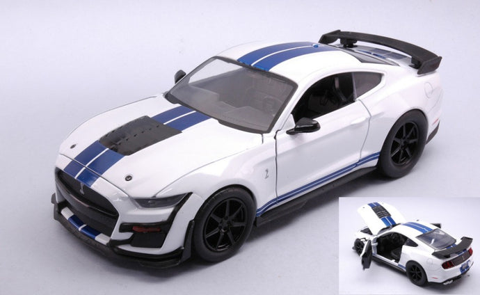 FORD MUSTANG SHELBY GT500 2020 WHITE W/BLUE STRIPES 1:24
