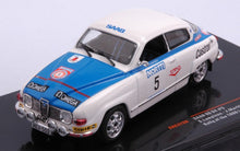 Indlæs billede til gallerivisning Saab 96 V4 #5 LAMPINEN/MARKKANEN 1000 LAKES RALLY 1976 hvid/blå 1:43