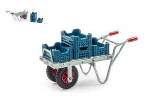 ACCESSORIES WHEELBARROW WITH 4X ASPARAGUS CRATES SILVER BLUE 1:32