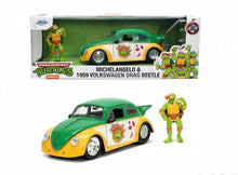 Indlæs billede til gallerivisning VOLKSWAGEN BEETLE 1962 - MICHELANGELO NINJA TURTLES - TARTARUGHE NINJA YELLOW GREEN 1:24