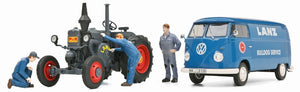 LANZ BULLDOG + VW T1b & 3 FIGUREN LANZ BULLDIG SERVICE - SET grå/blå 1:32
