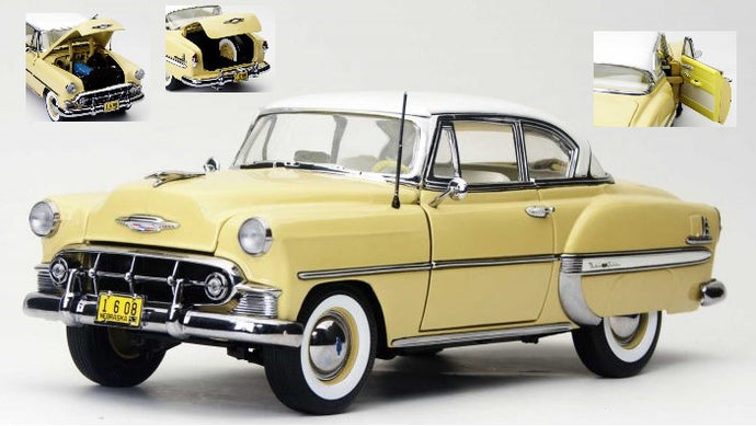CHEVROLET BEL AIR H.TOP COUPE WITH WHITE ROOF 1953 RED/YELLOW 1:18