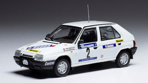 Skoda FAVORIT 136 L #2 SIBERA/GROSS RALLY Valašskaá Zima 1989 hvid 1:43