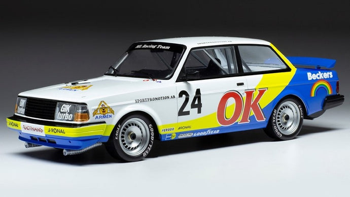 VOLVO 240 TURBO TEAM BECKERS N 24 NURBURGRING 1985 P.G.ANDERSSON WHITE YELLOW BLUE 1:18