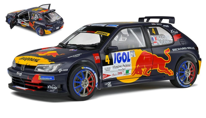 PEUGEOT 306 MAXI RED BULL N 4 6th RALLY MONT BLANC 2021 S.LOEB - D.ELENA BLUE YELLOW RED 1:18