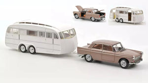 PEUGEOT 404 WITH CARAVAN ROULOTTE HENON 1965 BROWN MET 1:18