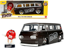 Indlæs billede til gallerivisning Ford ECONOLINE VAN 1965 - M&amp;Ms RED + FIGUUR mørk brun/sølv 1:24