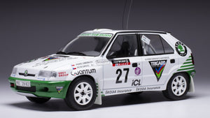 SKODA FELICIA N 27 RALLY RAC LOMBARD 1995 P.SIBERA - P.GROSS WHITE GREEN 1:18