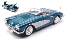 Indlæs billede til gallerivisning CHEVROLET CORVETTE 1958 BLUE PETROLE/SILVER 1:18