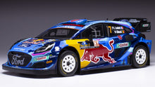 Indlæs billede til gallerivisning FORD ENGLAND PUMA RALLY1 TEAM RED BULL FORD WORLD RALLY M-SPORT N 7 6th RALLY SWEDEN 2023 PIERRE LOUIS LOUBET - NICOLAS GILSOUL BLUE YELLOW RED 1:18