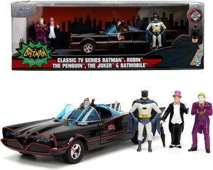 BATMAN CLASSIC TV SERIES BATMOBILE DELUXE 1966 + ROBIN, THE PENGUIN, THE JOKER & BATMAN sort/rød 1:24