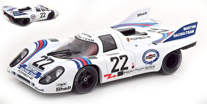 PORSCHE 917K 4.9L TEAM MARTINI RACING N 22 WINNER 24h LE MANS 1971 HELMUT MARKO - GIJS VAN LENNEP WHITE BLUE 1:18