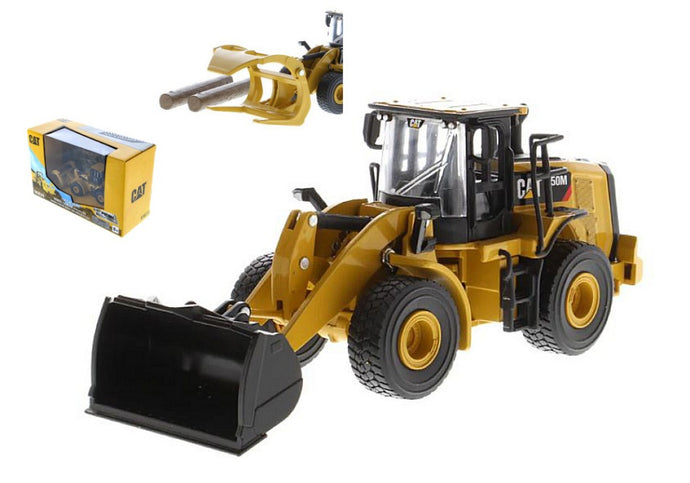 CATERPILLAR CAT950M RUSPA GOMMATA - SCRAPER TRACTOR WHEEL LOADER WITH LOG FORK YELLOW BLACK 1:64