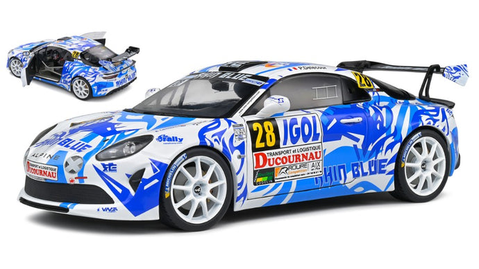 RENAULT A110 ALPINE (night version) N 28 RALLY DU VAR 2021 P.DELECOUR - S.DE CASTELLI WHITE BLUE 1:18