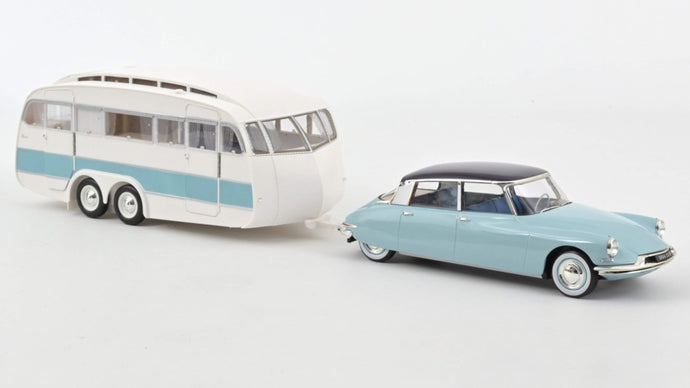 CITROEN DS 19 1959 BLEU NUAGE & CARAVAN HANON 1:18