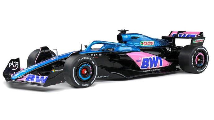 ALPINE F1 A523 TEAM BWT ALPINE PRESS LAUNCH LIVERY N 10 PIERRE GASLY - N 31 ESTEBAN OCON 2023 BLUE BLACK PINK 1:18