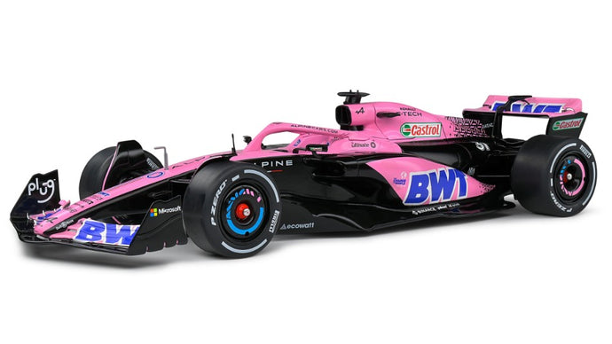 ALPINE F1 A523 TEAM BWT ALPINE PRESS LAUNCH LIVERY N 10 PIERRE GASLY - N 31 ESTEBAN OCON 2023 PINK BLACK BLUE 1:18