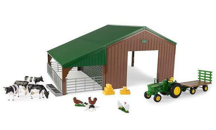 JOHN DEERE 4020 TRACTOR 1968 WITH ANIMALS AND FARM BUILDING - DIORAMA STALLA CON ANIMALI GREEN 1:32