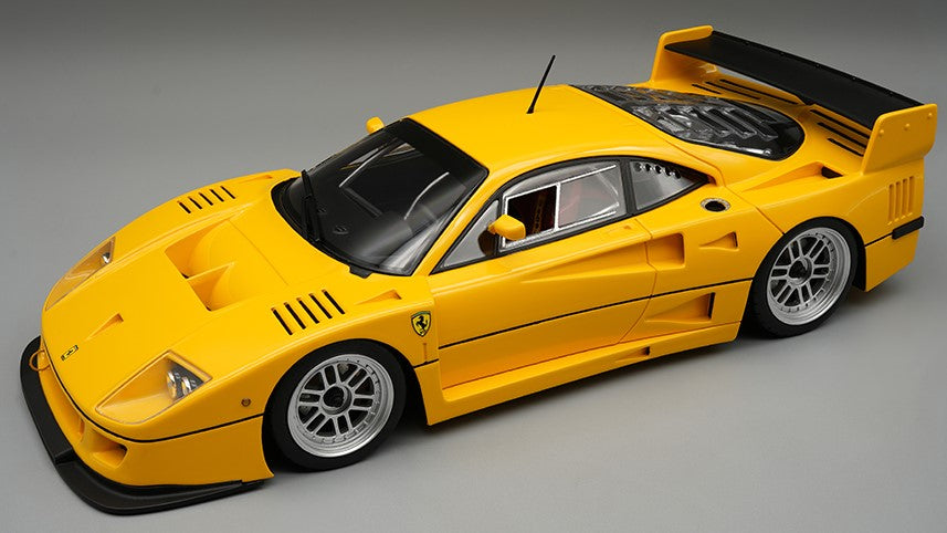FERRARI F40 LM 1996 PRESS VERSION YELLOW MODENA W/ BBS SILVER WHEELS1:18
