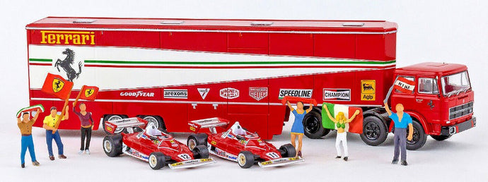 FIAT 691 T RENNTRANSPORT FERRARI W/2 FERRARI 312 T2 F1 + 6 FIGURES 1:87