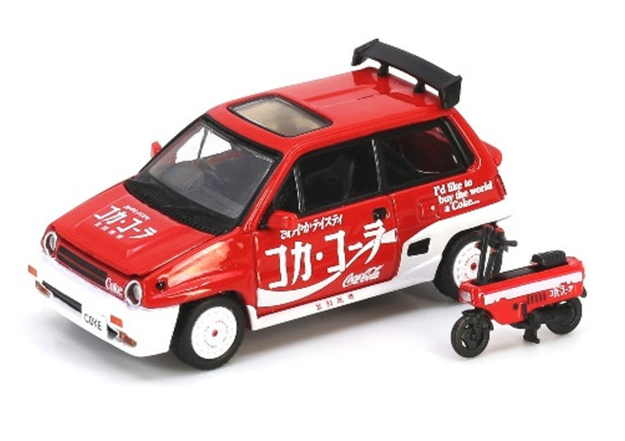 HONDA CITY TURBO II COCA-COLA THE REAL THING 1981 WITH MOTOCOMPO - MOTORCYCLE RED WHITE 1:64