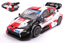 Indlæs billede til gallerivisning TOYOTA YARIS GR HYBRID RALLY1 TEAM TOYOTA GAZOO RACING WRT N 17 WINNER RALLY MONTECARLO 2023 SEBASTIAN OGIER - VINCENT LANDAIS WHITE RED BLACK 1:18